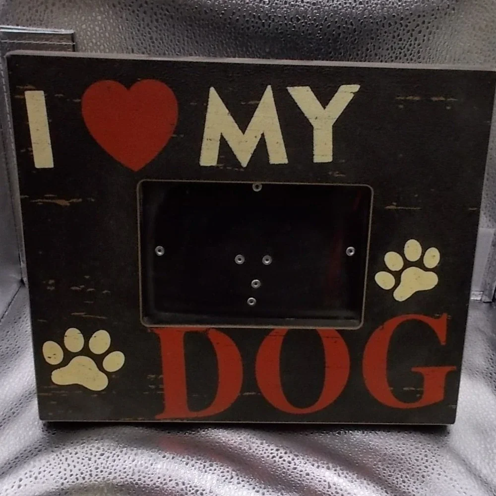 Rustic I Love My Dog Wooden Picture Frame 4x6 Horizontal Pet Decor Distressed